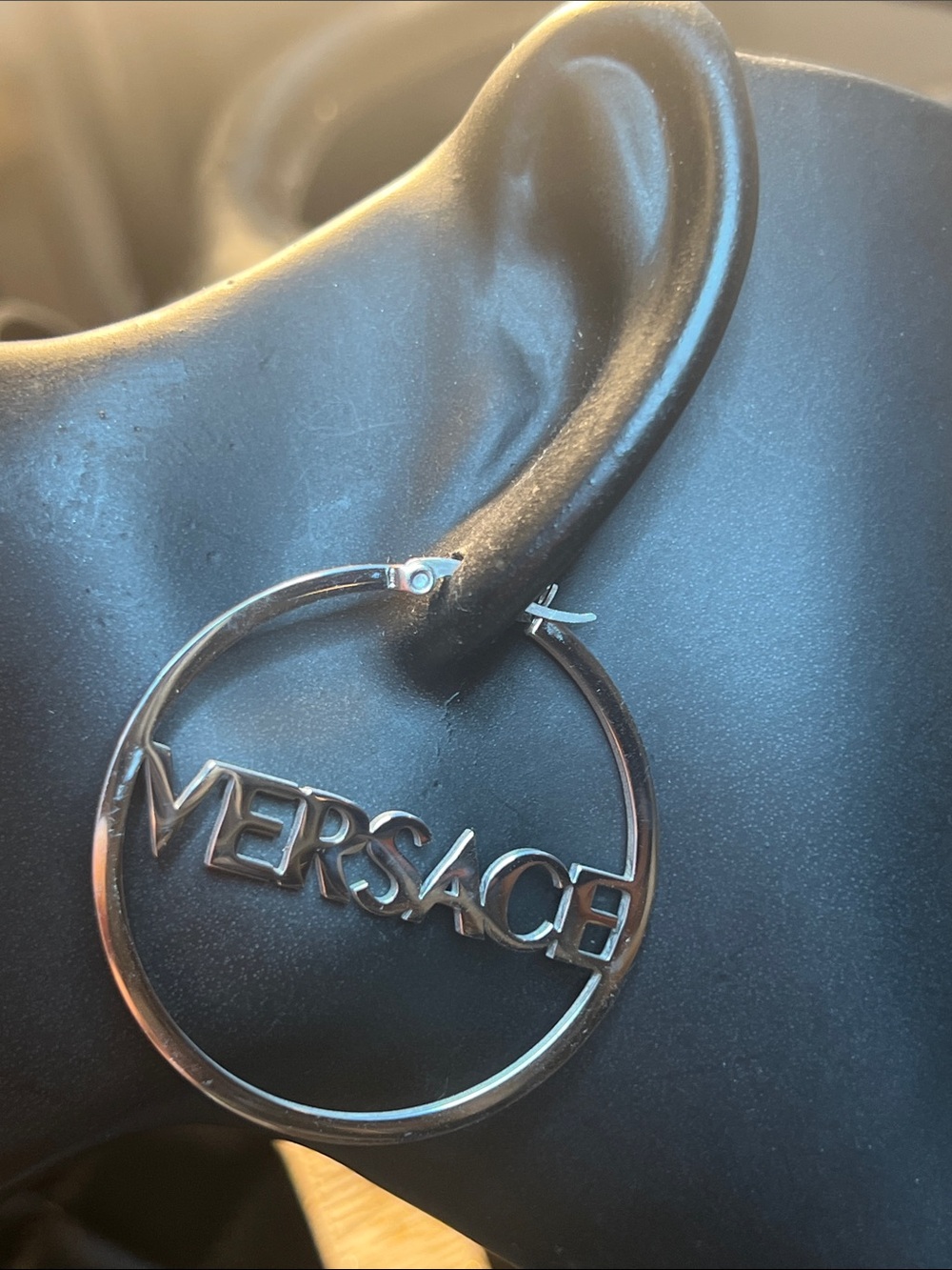 Stainless Steel Silver-Tone Hoop Earring with Signature Logo
